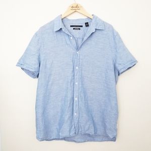 3/$15 Perry Ellis Linen Blue Button Short Sleeve